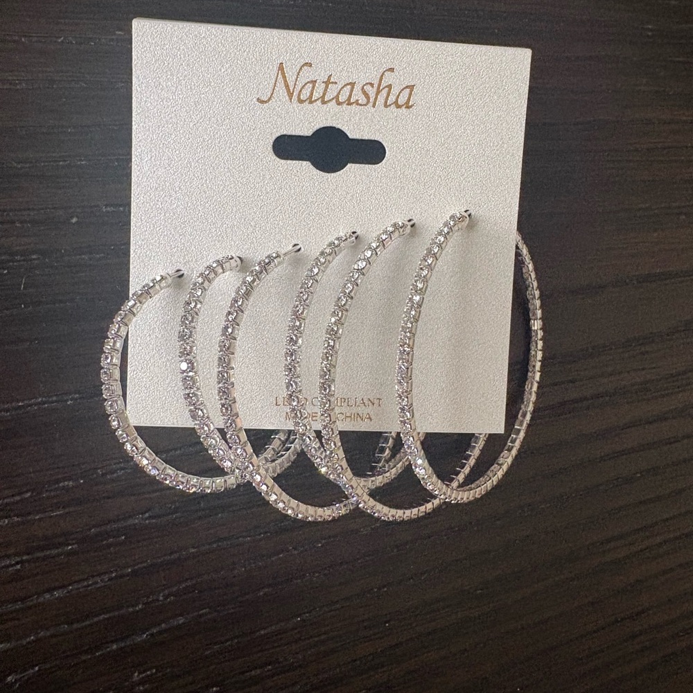NEW Natasha Silver Hoop Earrings Set